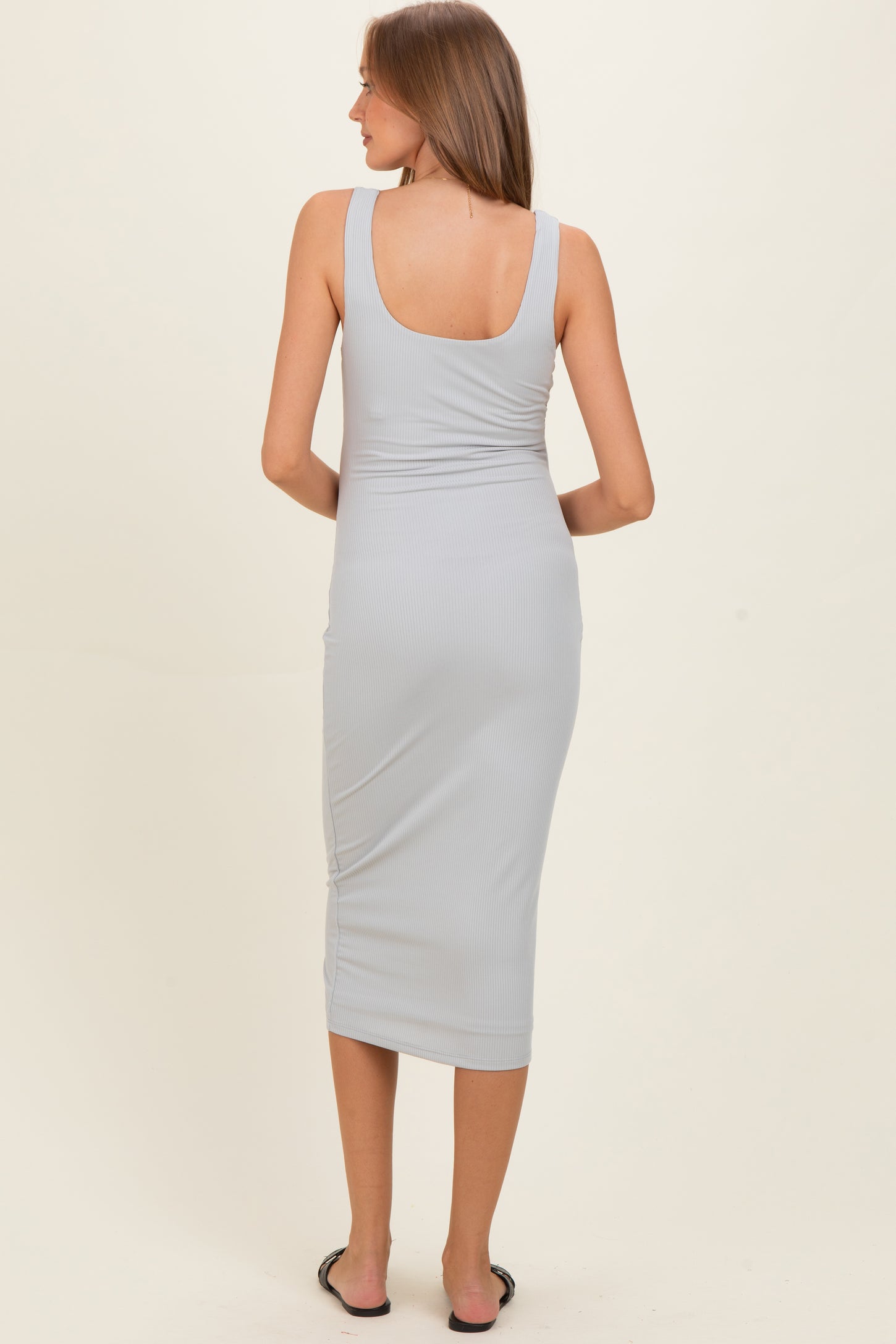 Silver Grey Square Neck Maternity Tank Dress
