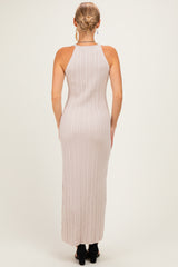 Sand Halter Ribbed Knit Maxi Dress
