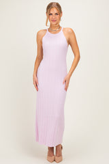 Light Pink Halter Ribbed Knit Maternity Maxi Dress