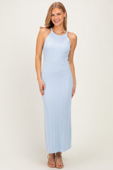 Sky Halter Ribbed Knit Maternity Maxi Dress