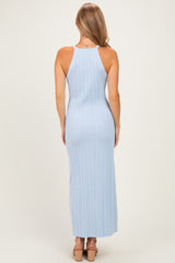 Sky Halter Ribbed Knit Maxi Dress