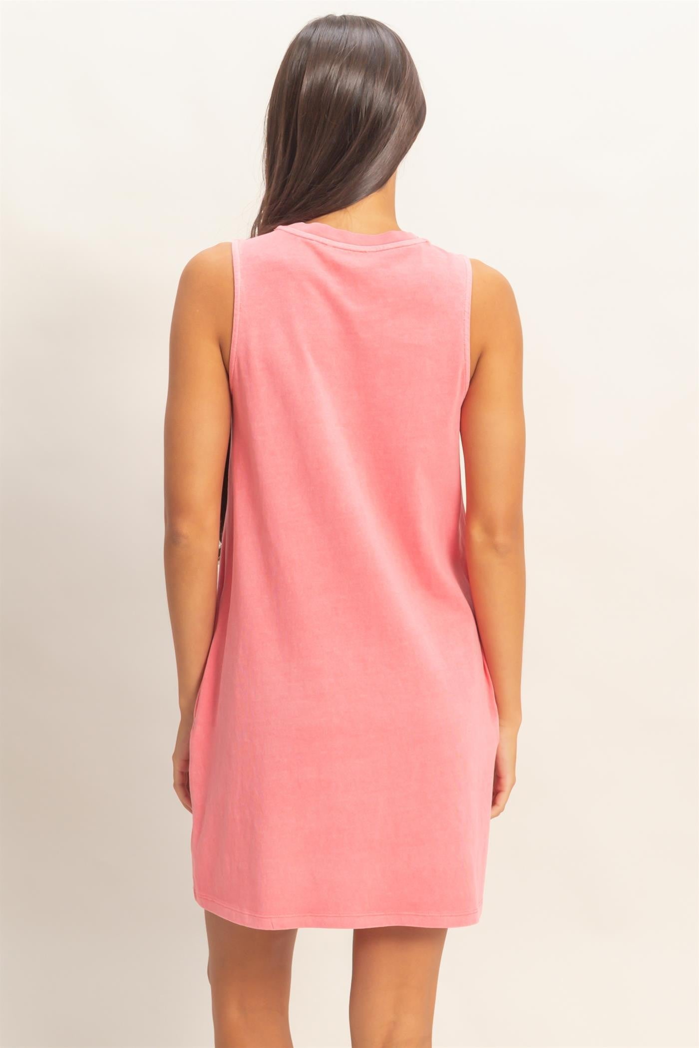 Pink Pigment Dyed Sleeveless Mini Dres