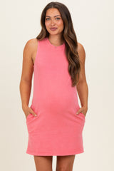 Pink Pigment Dyed Sleeveless Maternity Mini Dres