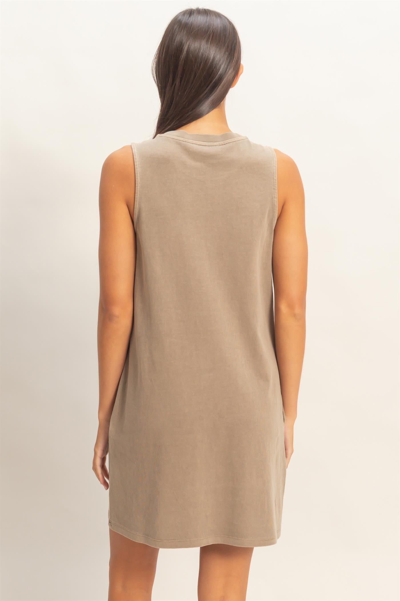 Mocha Pigment Dyed Sleeveless Mini Dres