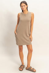Mocha Pigment Dyed Sleeveless Mini Dres