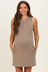Mocha Pigment Dyed Sleeveless Maternity Mini Dres