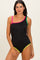 Black Multicolor Trim One Shoulder One Piece Swimsuit