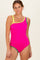 Hot Pink Multicolor Trim One Shoulder One Piece Swimsuit