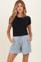 Light Blue Drawstring Pleated Maternity Shorts