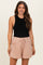 Peach Drawstring Pleated Maternity Shorts