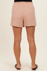 Peach Drawstring Pleated Maternity Shorts