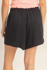 Black Drawstring Pleated Shorts