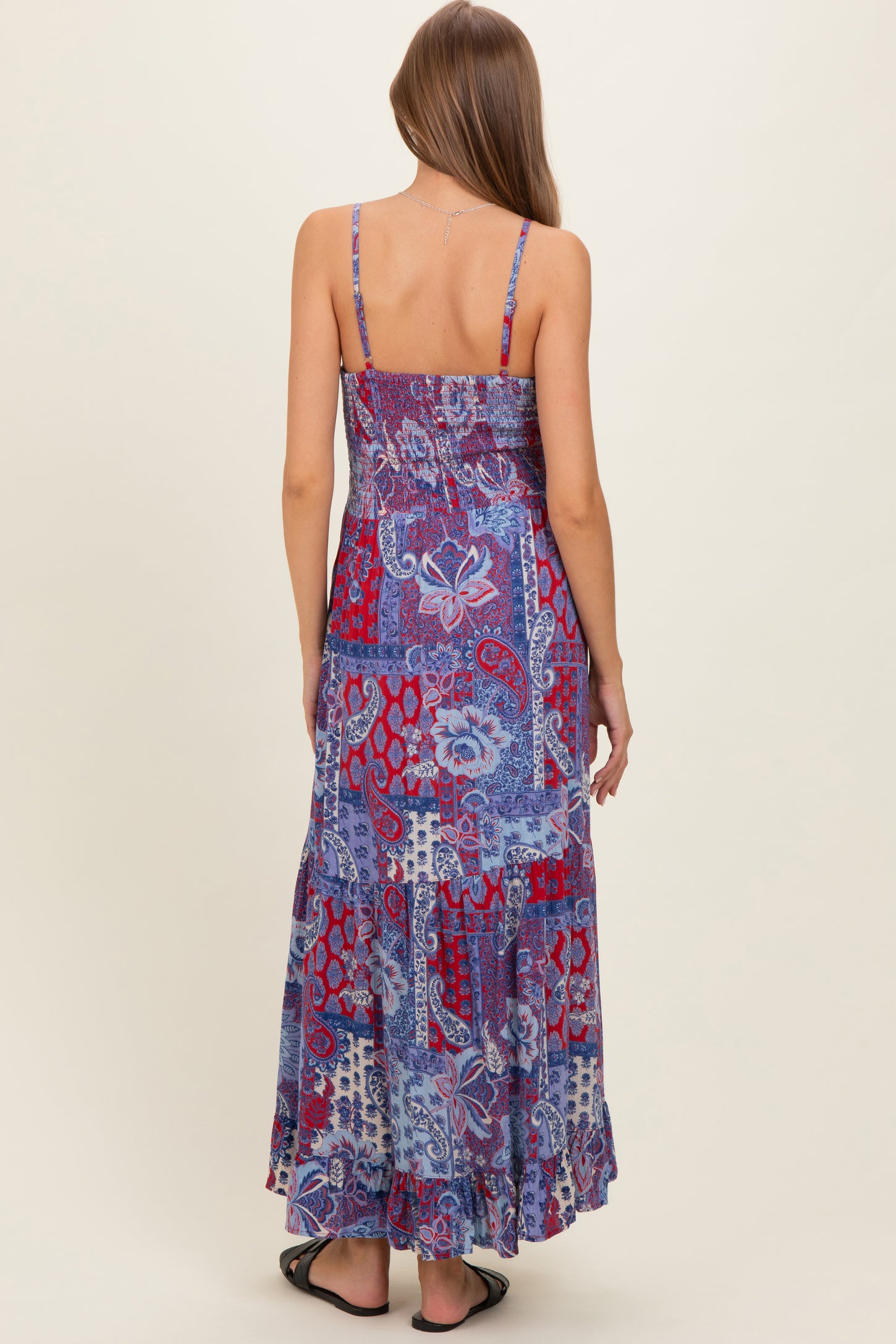 Navy Red V-Neck Twist Front Cut Out Maternity Maxi Dress