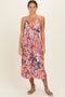 Pink Tropical Floral Twisted Front Cutout Midi Dress