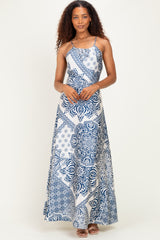 Navy Satin Floral Crossback Maternity Maxi Dress