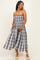 Black Plaid Smocked Strapless Maternity Midi Dress