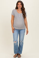Black Stripe Scoop Neck Henley Maternity Top