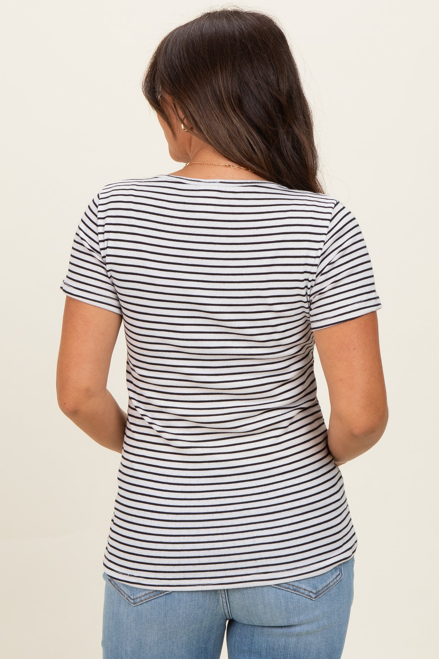 Black Stripe Scoop Neck Henley Maternity Top