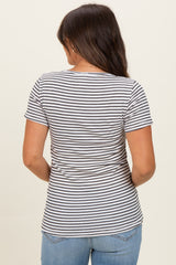 Black Stripe Scoop Neck Henley Maternity Top