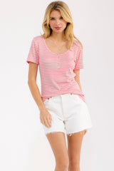 Pink Stripe Scoop Neck Henley Maternity Top