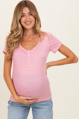 Pink Stripe Scoop Neck Henley Maternity Top