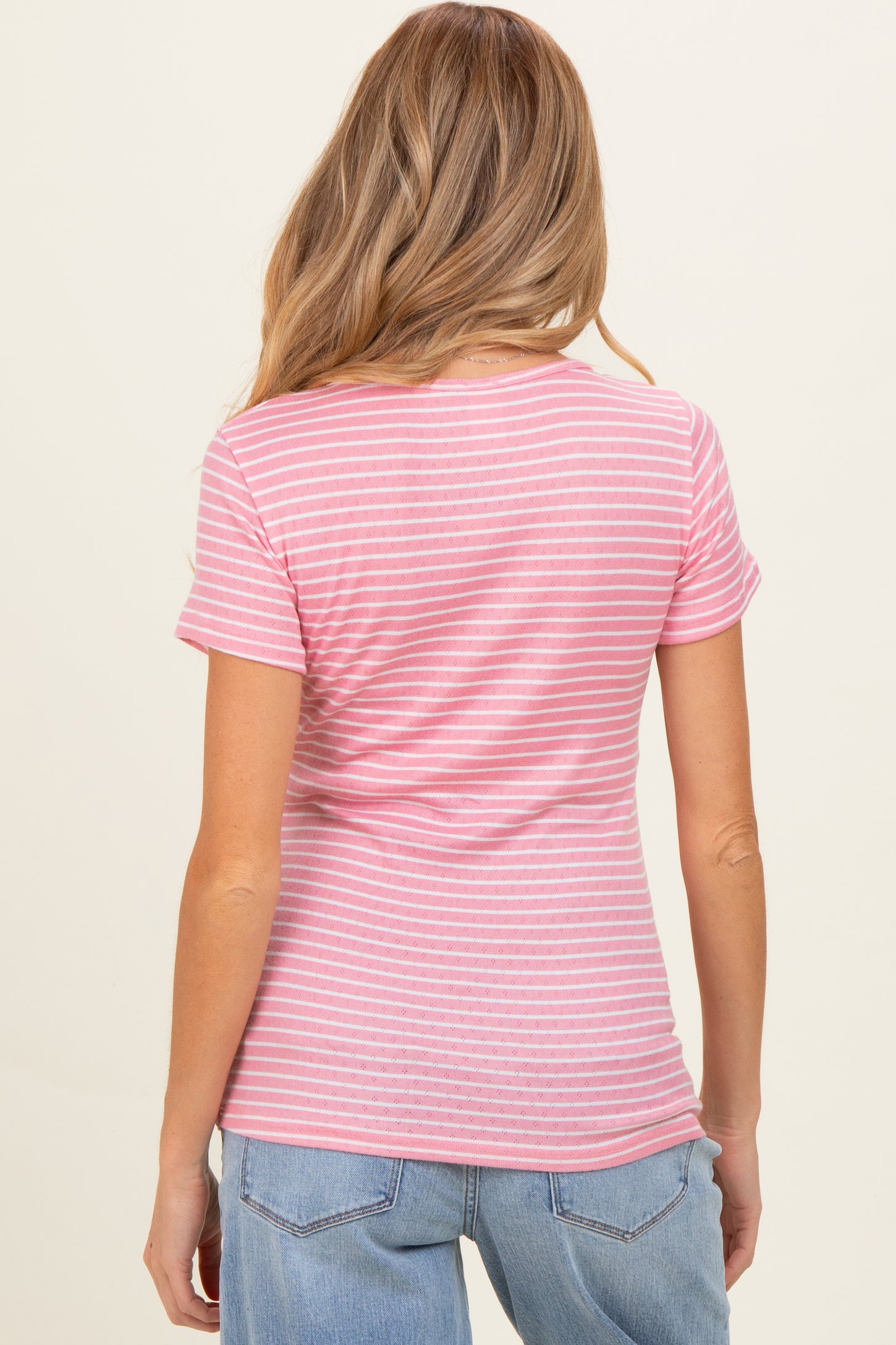 Pink Stripe Scoop Neck Henley Maternity Top