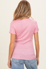 Pink Stripe Scoop Neck Henley Maternity Top
