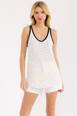 Navy Floral Solid Trim Tank Top