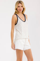 Navy Floral Solid Trim Tank Top