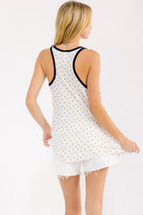 Navy Floral Solid Trim Tank Top