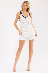 Navy Floral Solid Trim Tank Top