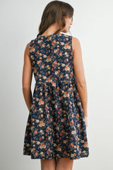Dark Denim Floral Tie Front Mini Dress