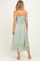 Light Mint Floral Tassel Strap Maternity Midi Dress