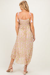 Light Pink Floral Tassel Strap Maternity Midi Dress
