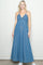Light Navy Chambray Beaded Front Tie Maxi Dress