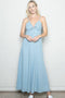 Light Blue Chambray Beaded Front Tie Maxi Dress