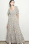 Cream Vintage Floral Smocked Puff Sleeve Maxi Dress