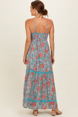 Mint Smocked Bust V Neck Lace Trim Maxi Dress