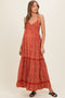 Rust Smocked Bust V Neck Lace Trim Maternity Maxi Dress