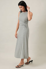 Sage Printed Gathered Side Knot Midi Dress