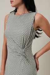 Sage Printed Gathered Side Knot Midi Dress