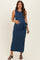 Midnight Jacquard Sleeveless Side Tie Maternity Midi Dress