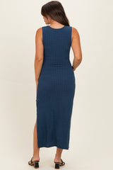 Midnight Jacquard Sleeveless Side Tie Maternity Midi Dress