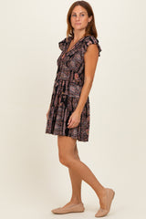 Black V Neck Smocked Bodice Flutter Sleeve Short Dress