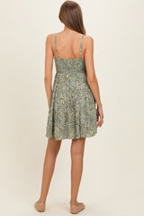 Green Floral Sleeveless Tiered Maternity Dress