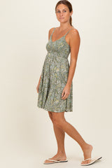 Green Floral Sleeveless Tiered Dress