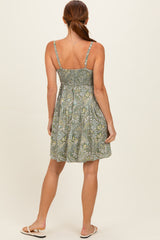 Green Floral Sleeveless Tiered Dress