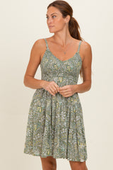 Green Floral Sleeveless Tiered Maternity Dress
