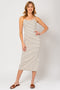 Cream Striped Sleeveless Side Slit Midi Dress