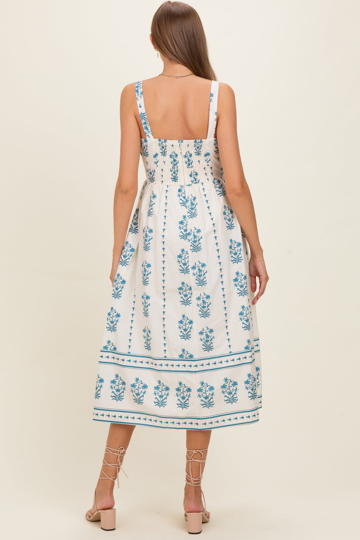 Cream Floral Square Neck Maternity Midi Dress